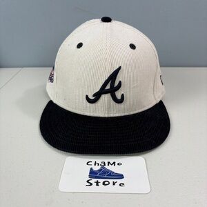 New Era Atlanta Braves Corduroy Visor Clip 59FIFTY Closed Hat/Cap- New w/Tags